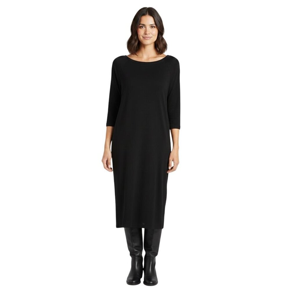 J. Jill Black Ponte Knit Cotton Silk Blend Sheath Maxi Dress Versatile Size L